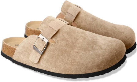 A pair of tan slippersDescription automatically generated